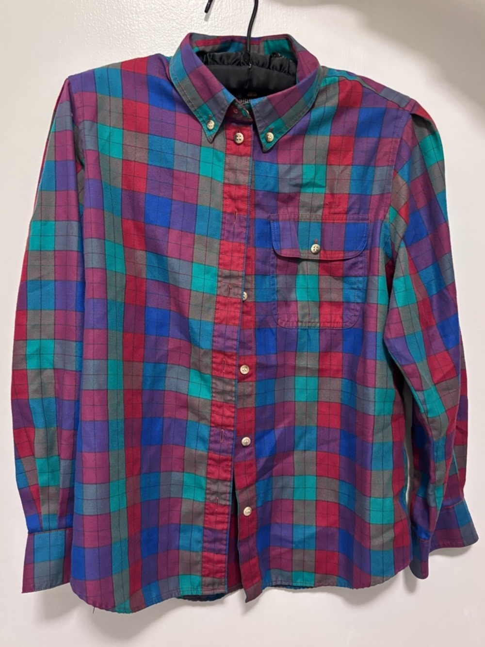 Liz Claiborne Petites Plaid Flannel Button-Down Women’s Shirt in Colorful Purple